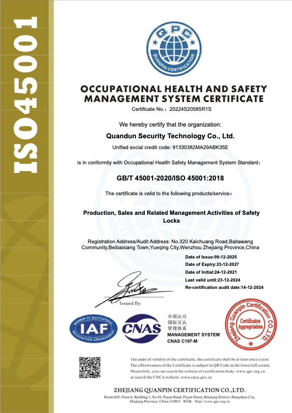 QVAND ISO 45001 certificate