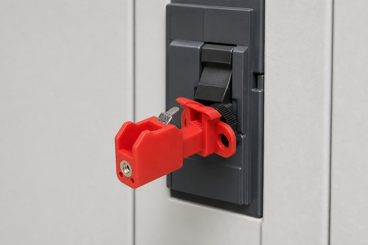 AI-generated breaker lockout device scene based on a QD LOTO real product reference