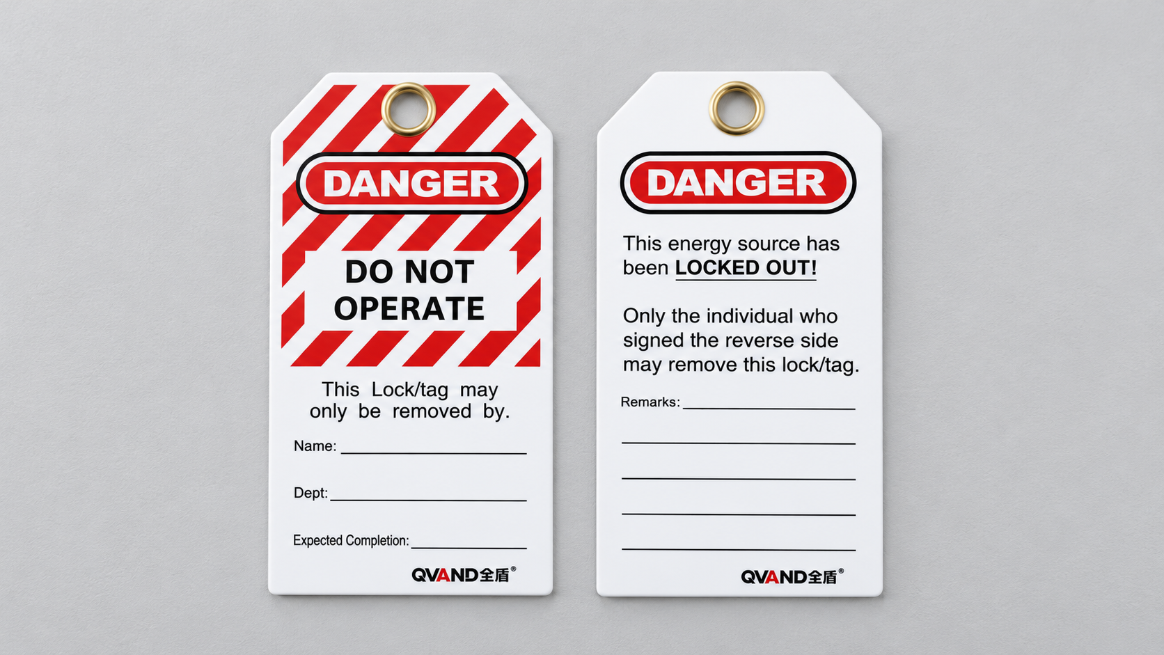 PVC lockout warning tags with employee identification fields